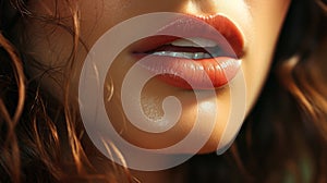 Close up of womans lips. Generative AI.