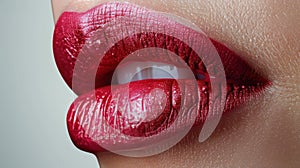 Close Up of Womans Lips With Red Lipstick