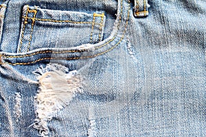 Close up of women blue jeans detail with empty pocket