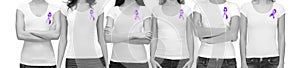 Close up of women with purple awareness ribbon