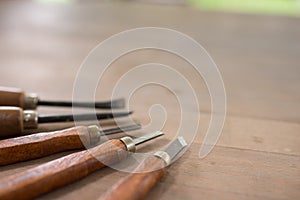 Close up wood carving tools