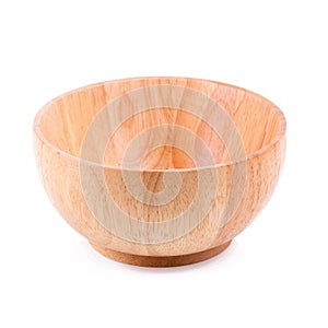 Close up of wood empty bowl & x28;wooden bowl& x29; isolated on white