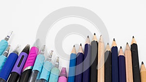 Close up wood pencil isolated on white background, Pens and pencils on white background