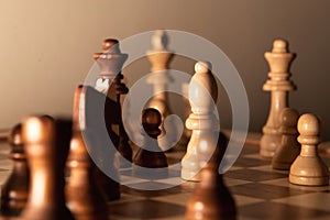 Close-up of wooden chess pieces