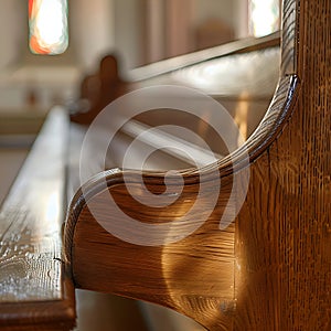 Close-up of a wooden church pew generated by artificial intelligence