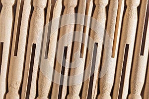 Close up of wooden dolly pegs