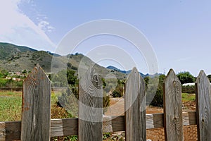 Close-up of a wooden fence in the countryside