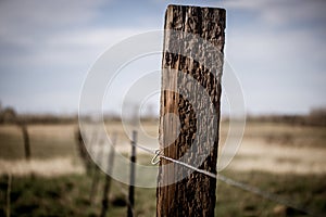 Fence post with wire