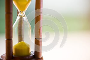 Close up wooden hourglass