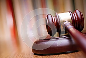 Close up Wooden Law Gavel on the Table