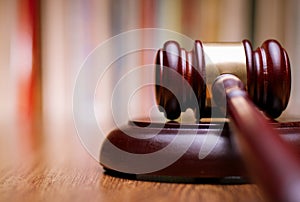 Close up Wooden Law Gavel on the Table