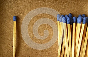 Close up of wooden matches box, matches alligned close up