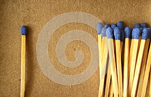 Close up of wooden matches box, matches alligned close up