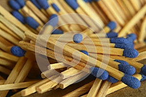 Close up of wooden matches box, matches alligned close up