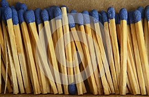 Close up of wooden matches box, matches alligned close up