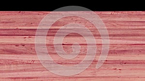 Close up of wooden plank rows colored in pink moving away from the black screen. Animation. Horizontal rows of wooden