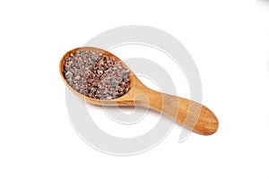 Close up wooden spoon of Indian brown salt