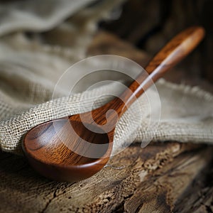 Close-up wooden spoon isolated on white background.