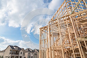 Close-up wooden timber frame house in Irving, Texas, USA