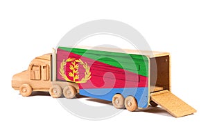 Close-up of a wooden toy truck