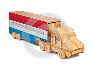 Close-up of a wooden toy truck