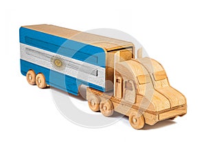 Close-up of a wooden toy truck