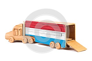 Close-up of a wooden toy truck