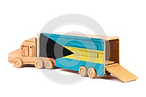 Close-up of a wooden toy truck