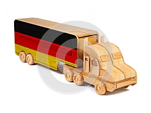 Close-up of a wooden toy truck