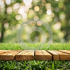 Close Up of Wooden Walkway in Grass