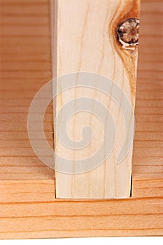 Close-up of a woodworking dado joint isolated vertical