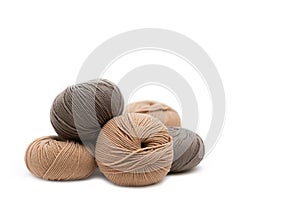 Close up of wool knitting on white background