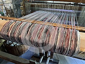 Close-up of Wool on a Weaver’s Loom Inside an 1800’s Recreated Home in Spring Mill State Park