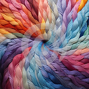 Close-up woolen texture transformed into a vibrant symphony of colors and patterns