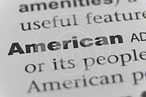 Close up of the word American