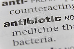 Close up of the word antibiotic