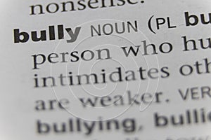 Close up of word Bully
