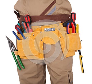 Close-up on worker's toolbelt