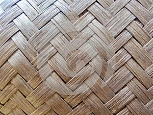 Close-up of a woven pattern featuring interlaced strips of a natural material, likely reed or bamboo