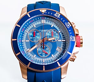 Close-up wristwatch blue ,Chronograph