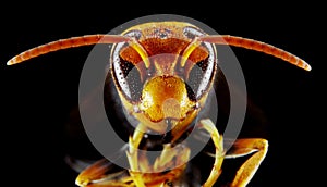Close up of a yellow and black hornet