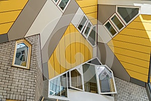 Close up of Yellow cobe houses in Rotterdam