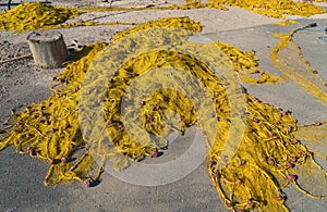 Yellow fishnet with red floats