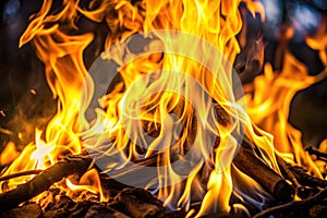 Flames of a fire in the dark