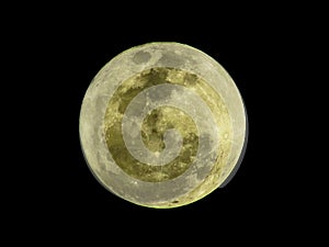 Close up of the yellow full moon texture in the night time. Full