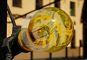 Close up of a yellow light blub