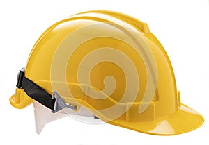 Close up a yellow safety helmet isolated on white background