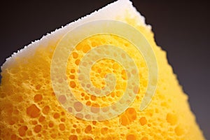 close-up of a yellow shower sponge with white foam on it