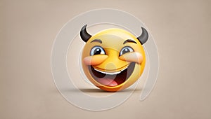 close-up of yellow smiley face with horns. AI generated