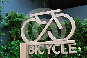 Close-up Yellow Stylish Bicycle Parking Sign close up